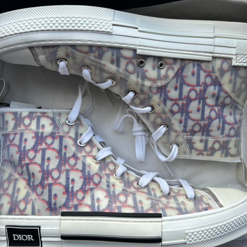 Dior White and Blue Patterned High-Tops